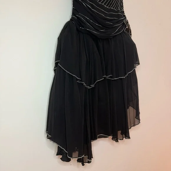 Authentic Vintage 20s Flapper 100% Silk Beaded Gold Black Flower Appliqué Dress